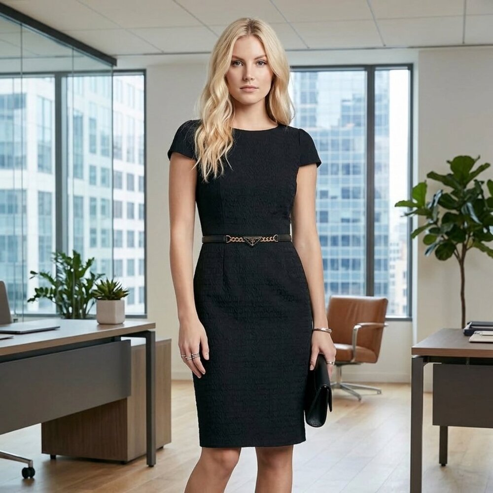 Tahari Textured Black Sheath Dress - Size 4